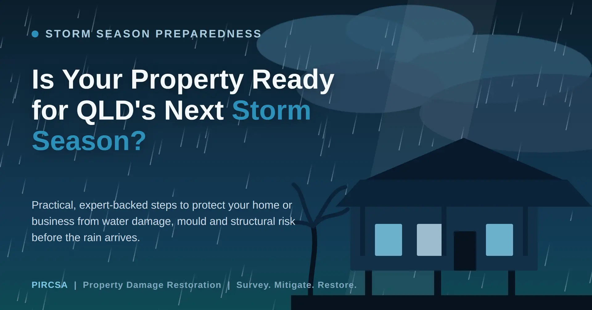 Queensland storm season checklist — storm clouds over a Queenslander home